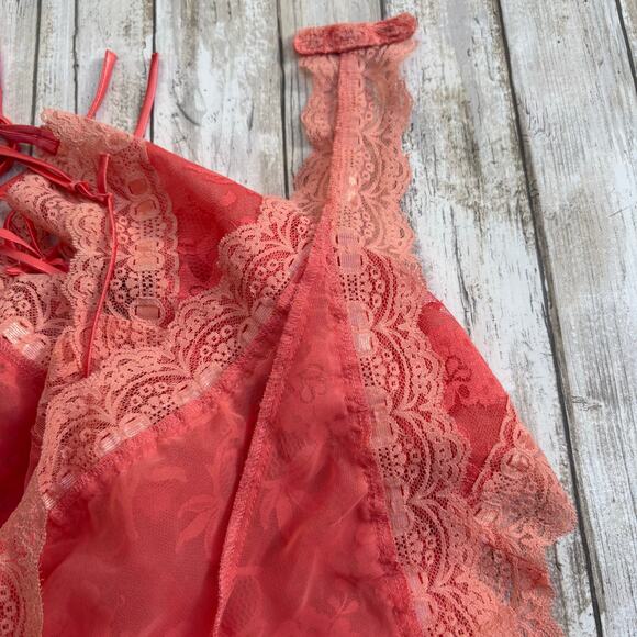 VTG Victorias Secret Gold Label Bodysuit Teddy Sm Peach Lace  Bows Coquette Sexy - Picture 11 of 13